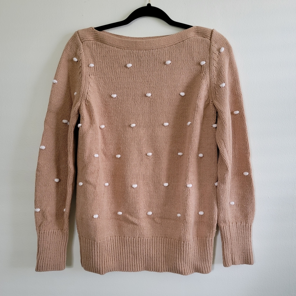 LOFT cute tan sweater with white knit details